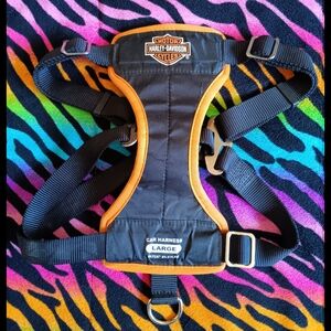 🖤🧡 Harley Davidson Dog Car Harness Large Biker Motorcycle Pet Orange Black